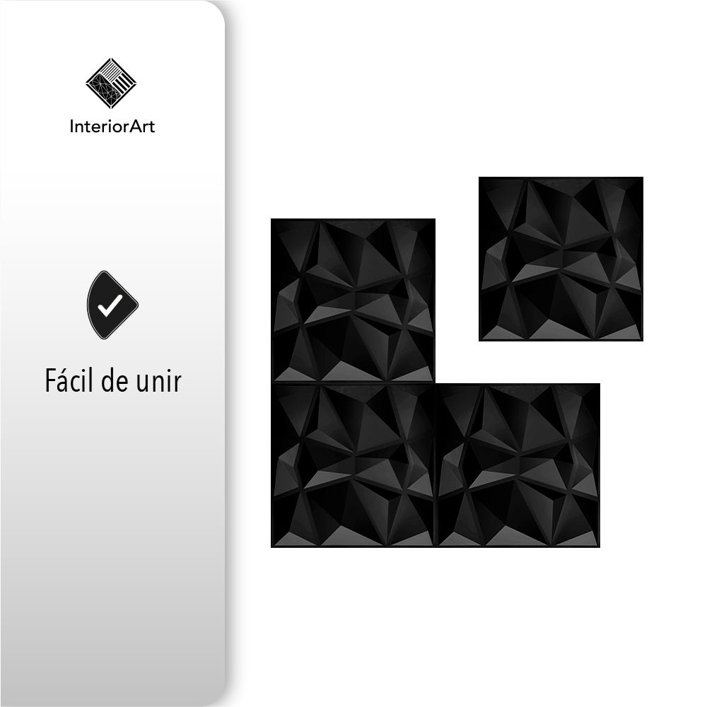 PANEL 3D DECORATIVO 50X50 CM 20 PZAS COLOR NEGRO FIGURA DIAMANTE