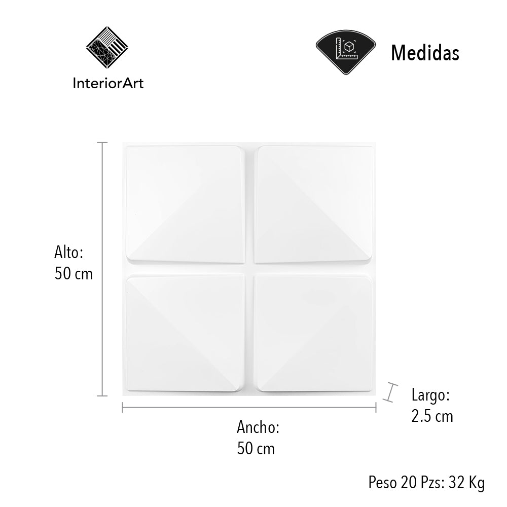 PANEL 3D DECORATIVO 50X50 CM 20 PZAS COLOR BLANCO FIGURA CUADROS