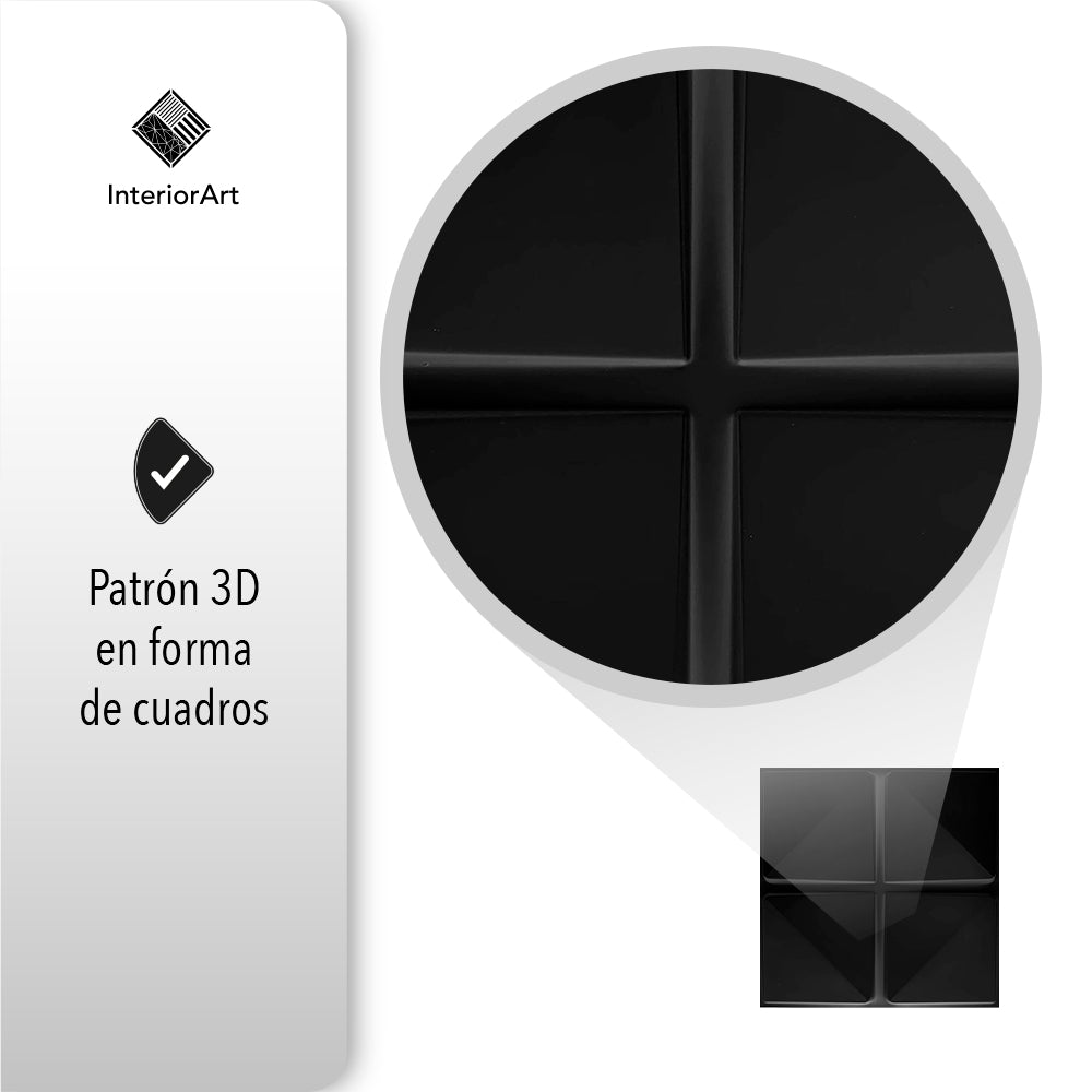 PANEL 3D DECORATIVO 50X50 CM 20 PZAS COLOR NEGRO FIGURA CUADROS