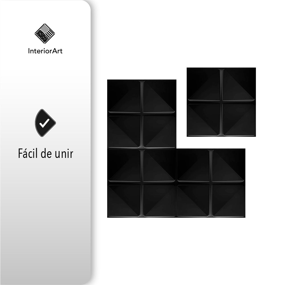 PANEL 3D DECORATIVO 50X50 CM 20 PZAS COLOR NEGRO FIGURA CUADROS