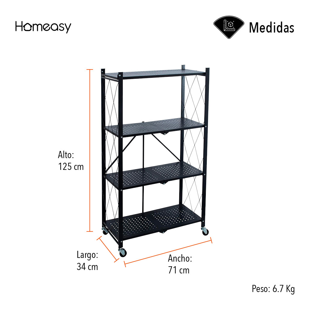 ESTANTE ANAQUEL ORGANIZADOR PLEGABLE METÁLICO DE 4 NIVELES