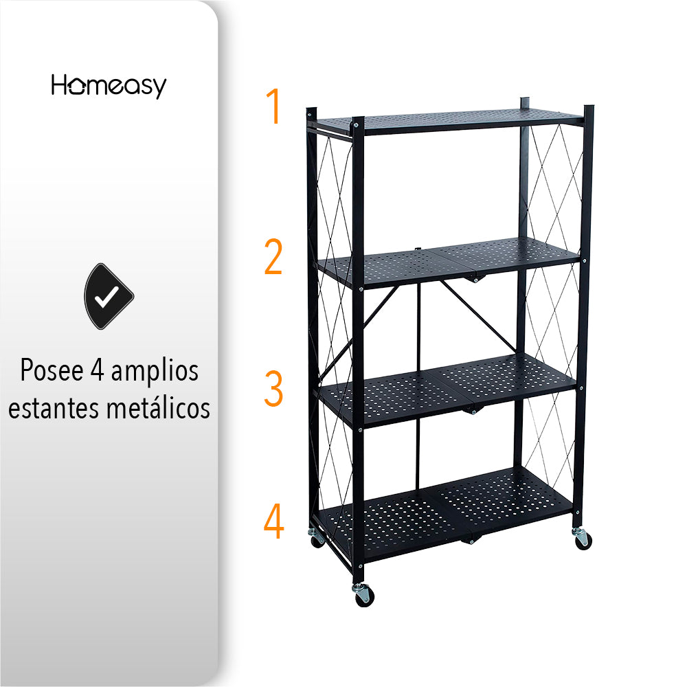 ESTANTE ANAQUEL ORGANIZADOR PLEGABLE METÁLICO DE 4 NIVELES