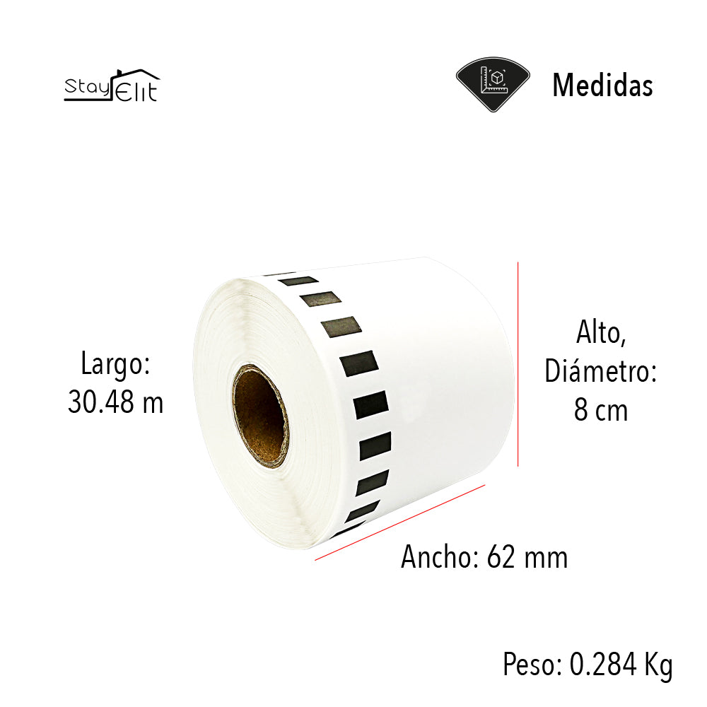 10 ROLLOS PARA ETIQUETAS 62 MM X 30 MTS BROTHER DK2205