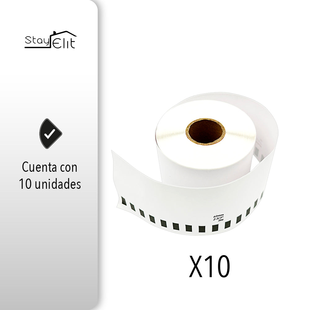 10 ROLLOS PARA ETIQUETAS 62 MM X 30 MTS BROTHER DK2205