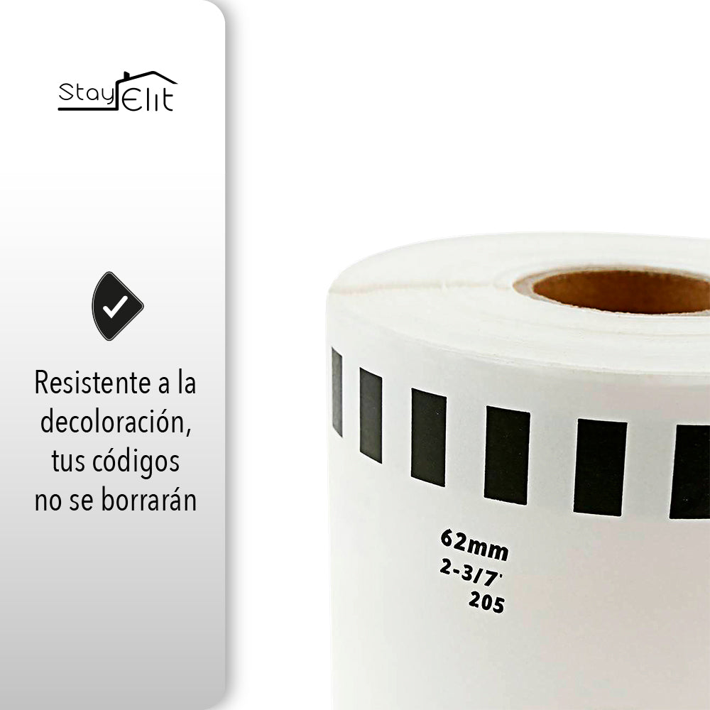 10 ROLLOS PARA ETIQUETAS 62 MM X 30 MTS BROTHER DK2205