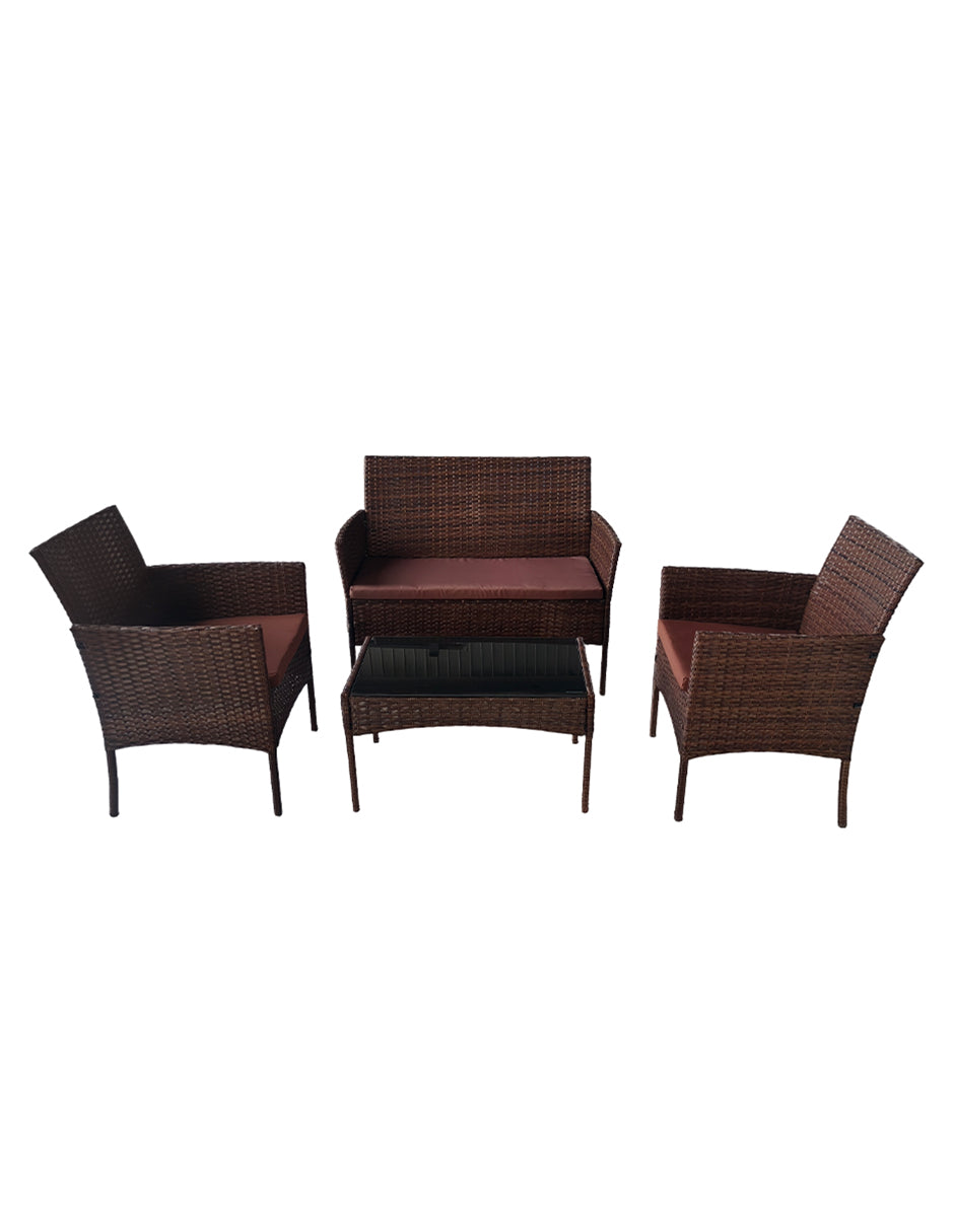 Sala De Jardin Estilo Mimbre Color Marron Con Cojines