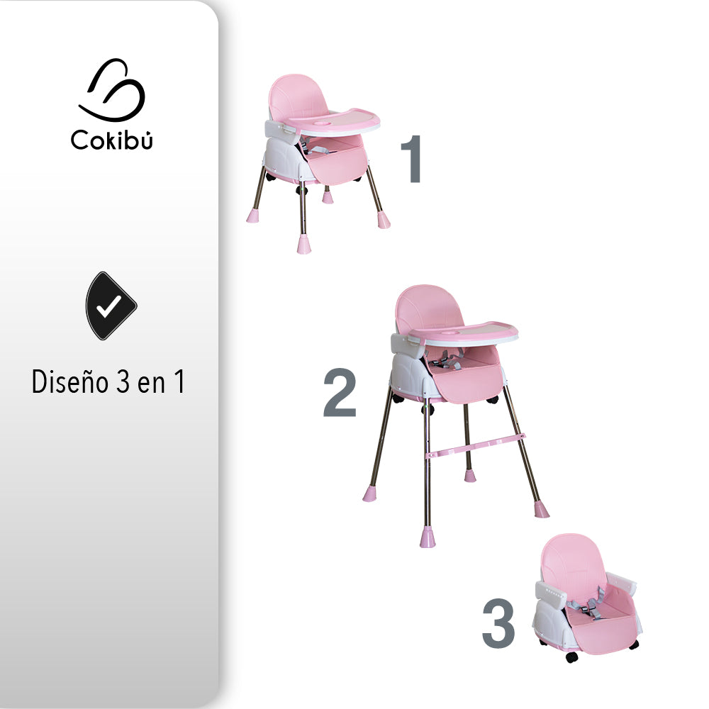 SILLA DE BEBÉ PARA COMER 3 EN 1 COLOR ROSA (SALDOS)