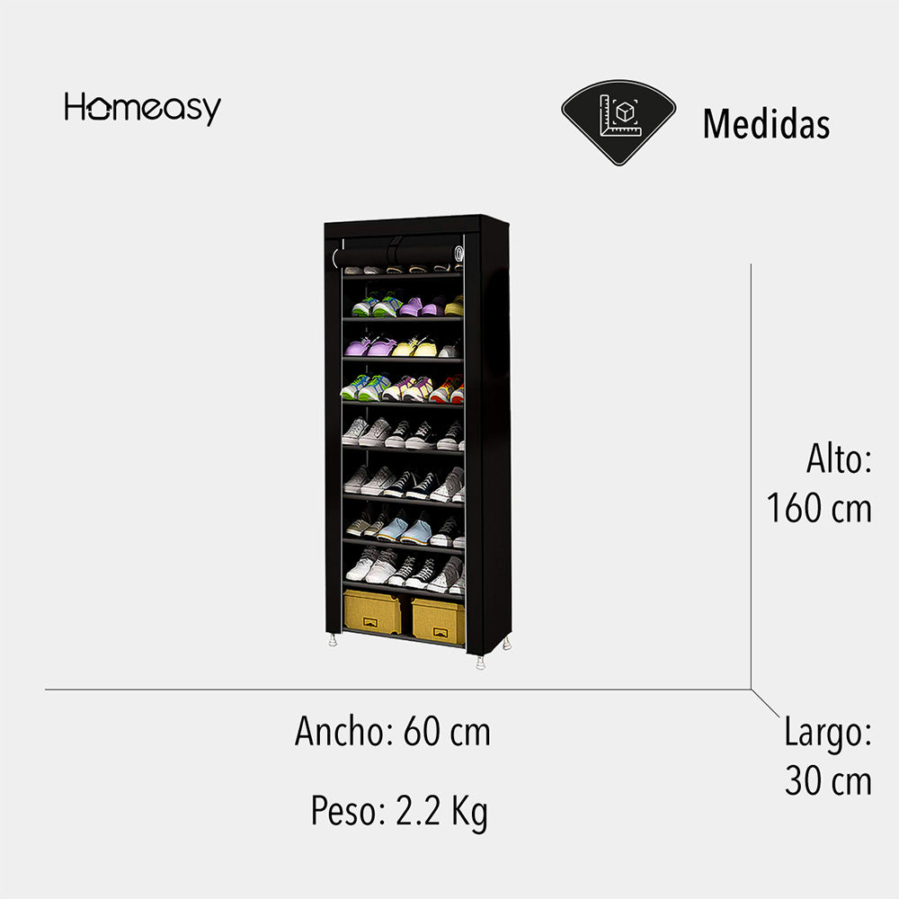 ZAPATERA CLOSET DE 9 NIVELES PARA 27 PARES COLOR NEGRO