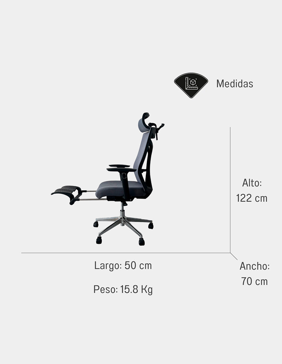 SILLA ERGONÓMICA DE OFICINA PREMIUN COLOR GRIS