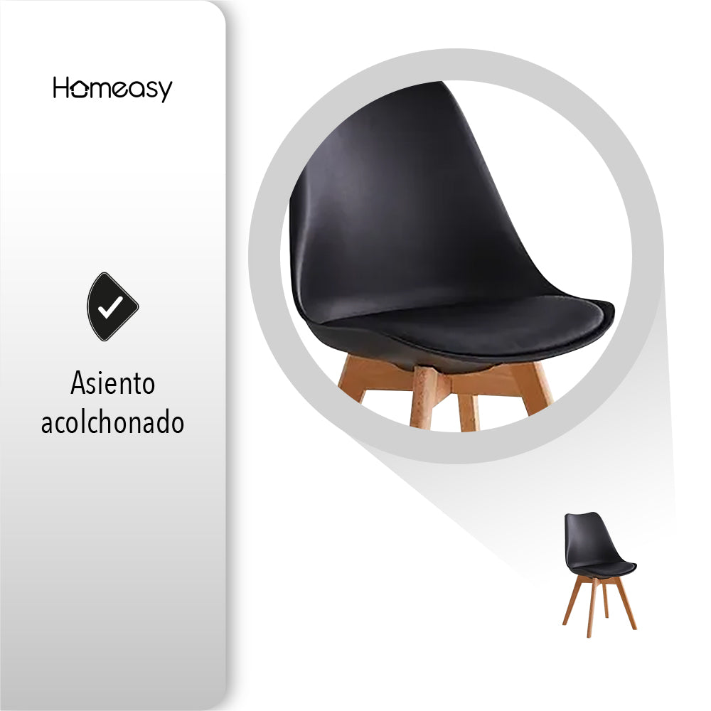 SET DE 2 SILLAS ACOJINADAS TIPO EAMES NEGRAS (SALDOS)
