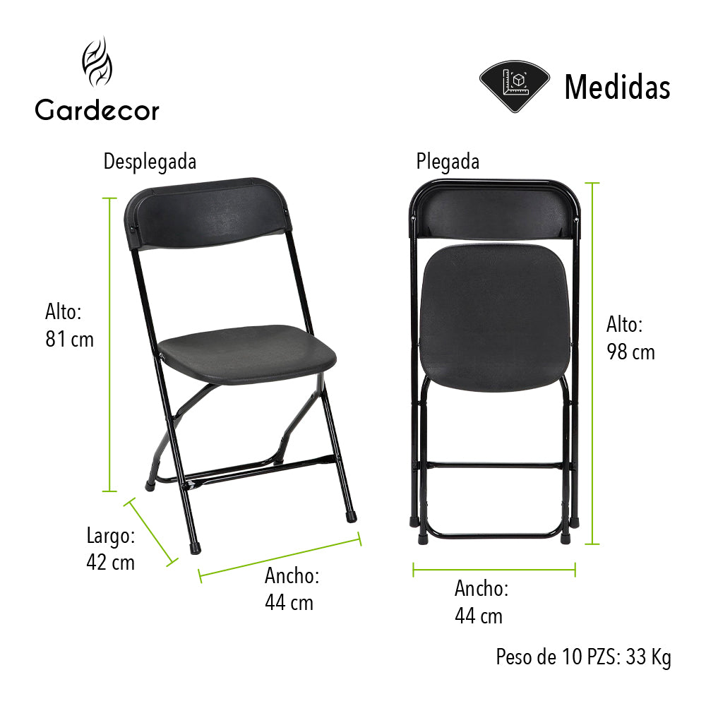 SET DE 10 SILLAS PLEGABLES PARA EVENTOS COLOR NEGRO