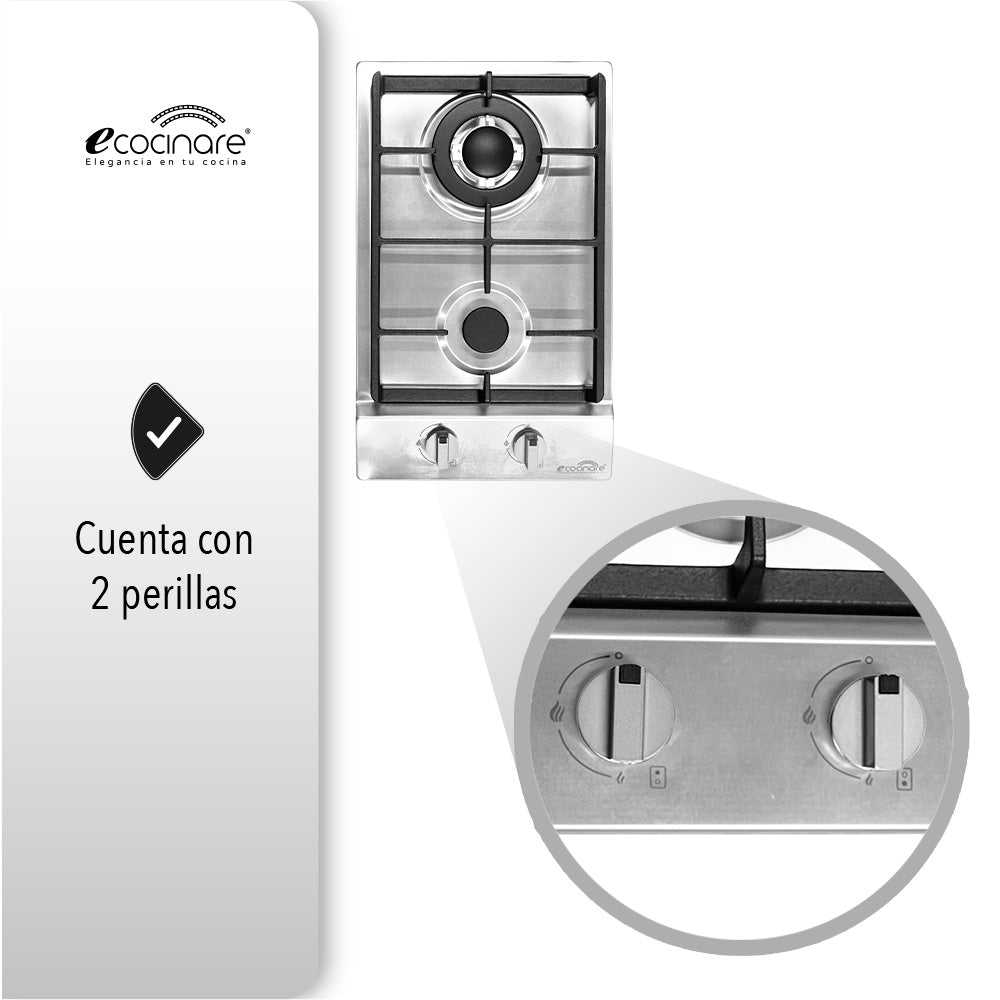PARRILLA DE GAS DE 2 QUEMADORES DE ACERO INOXIDABLE