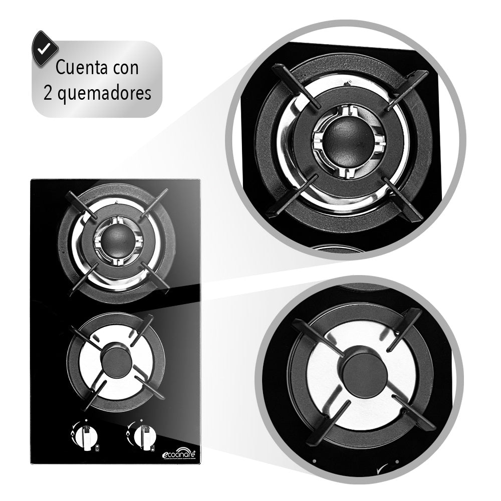 PARRILLA DE GAS DE 2 QUEMADORES DE CRISTAL