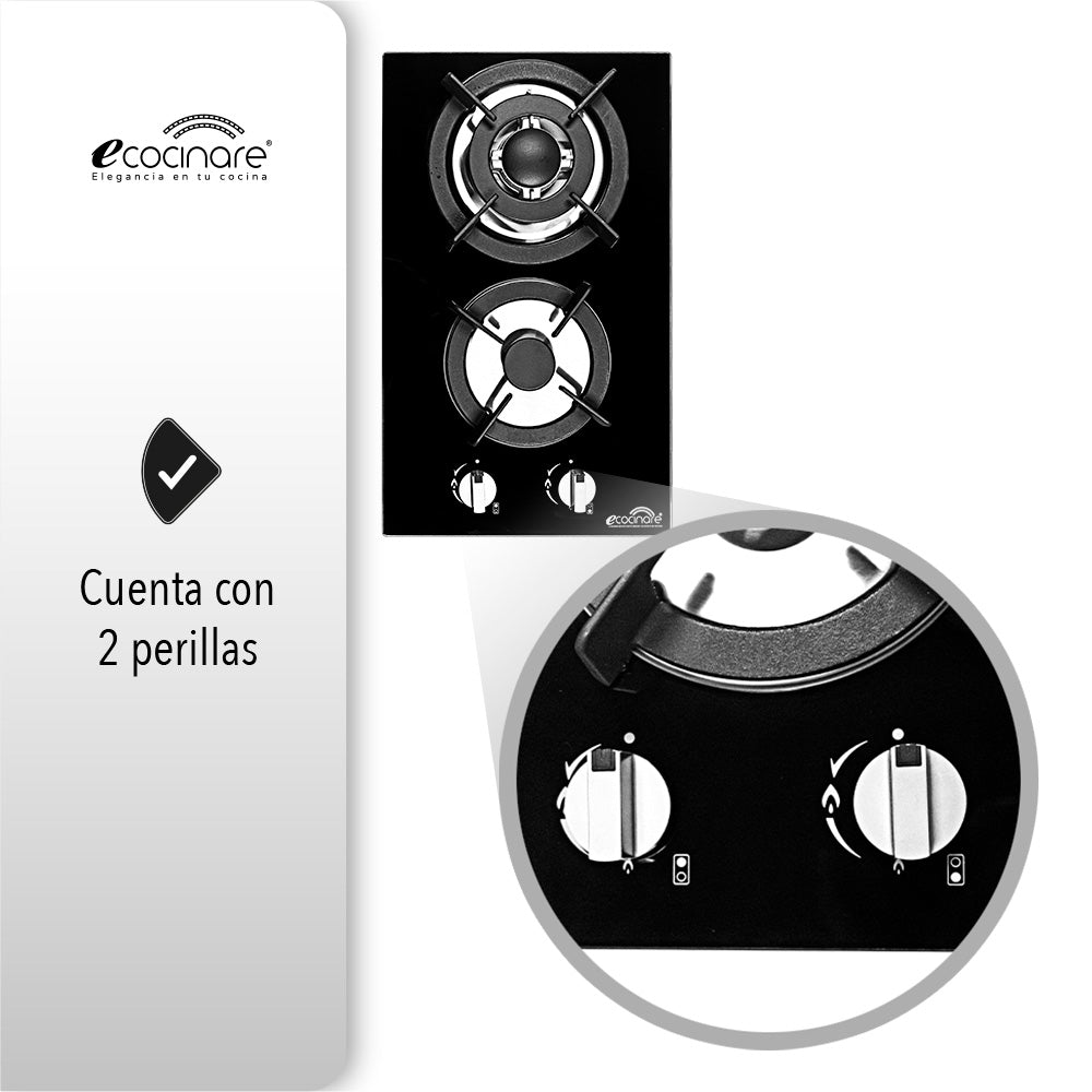PARRILLA DE GAS DE 2 QUEMADORES DE CRISTAL