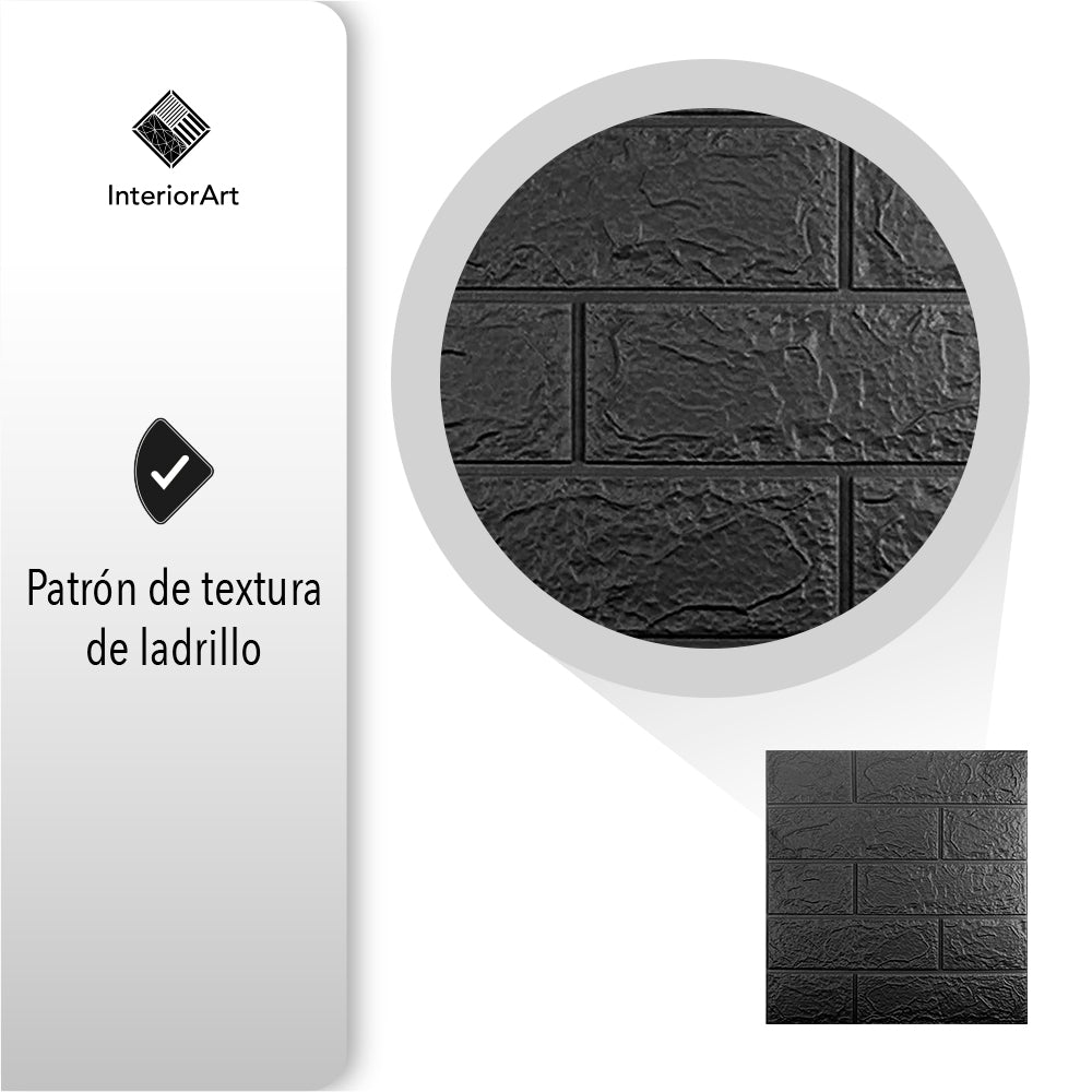 PAPEL TAPIZ PATRÓN LADRILLO 10 PZAS COLOR NEGRO