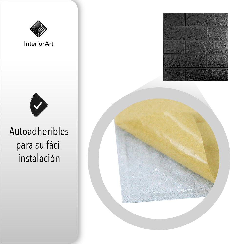 PAPEL TAPIZ PATRÓN LADRILLO 10 PZAS COLOR NEGRO
