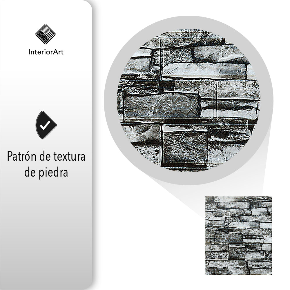 PAPEL TAPIZ PATRÓN PIEDRA 20 PZAS COLOR GRIS