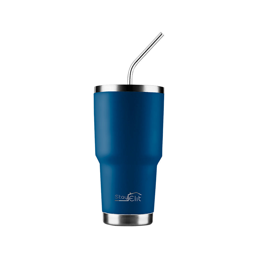 TERMO 30 OZ DE ACERO INOXIDABLE CON POPOTE Y CEPILLO COLOR AZUL