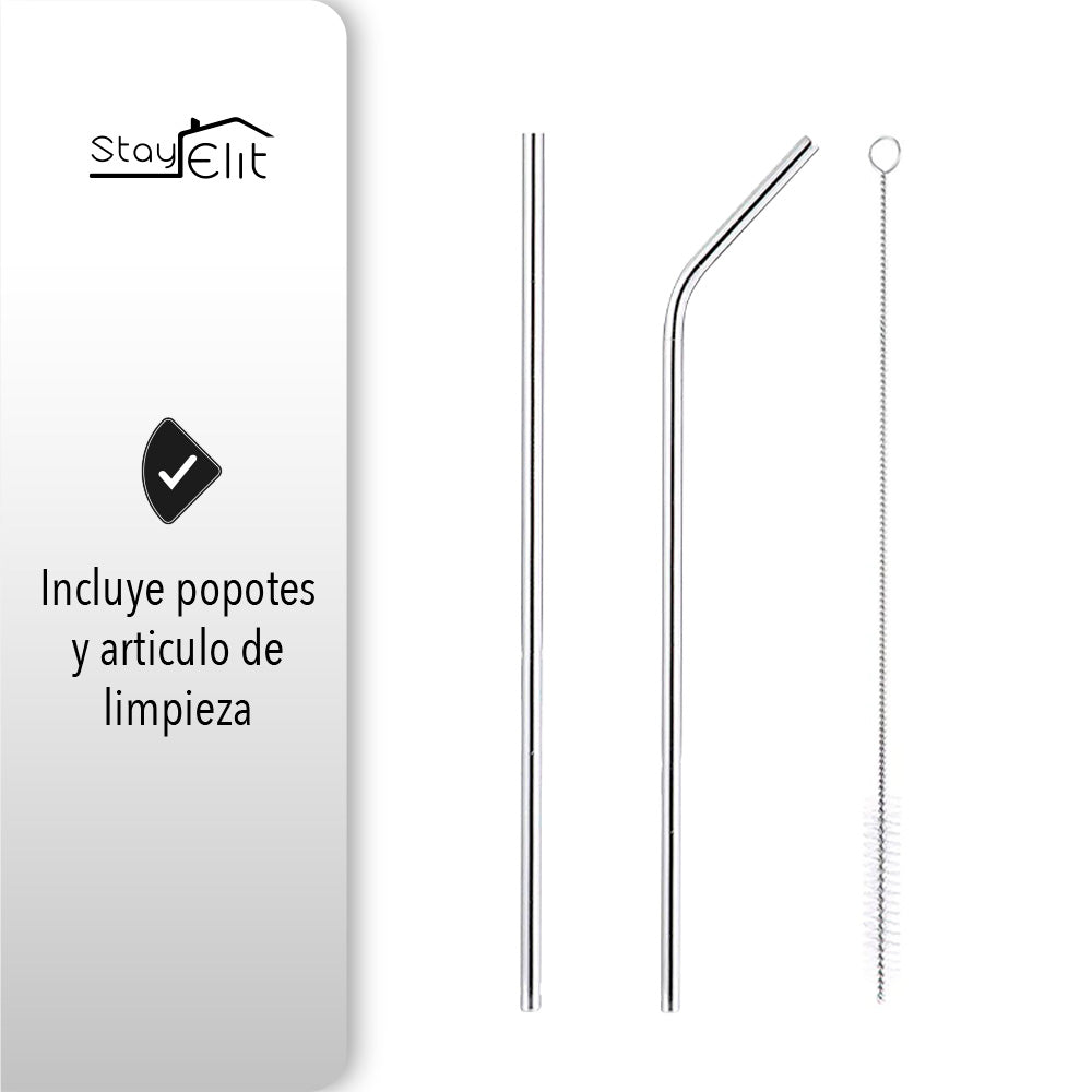 TERMO 30 OZ DE ACERO INOXIDABLE CON POPOTE Y CEPILLO COLOR NEGRO