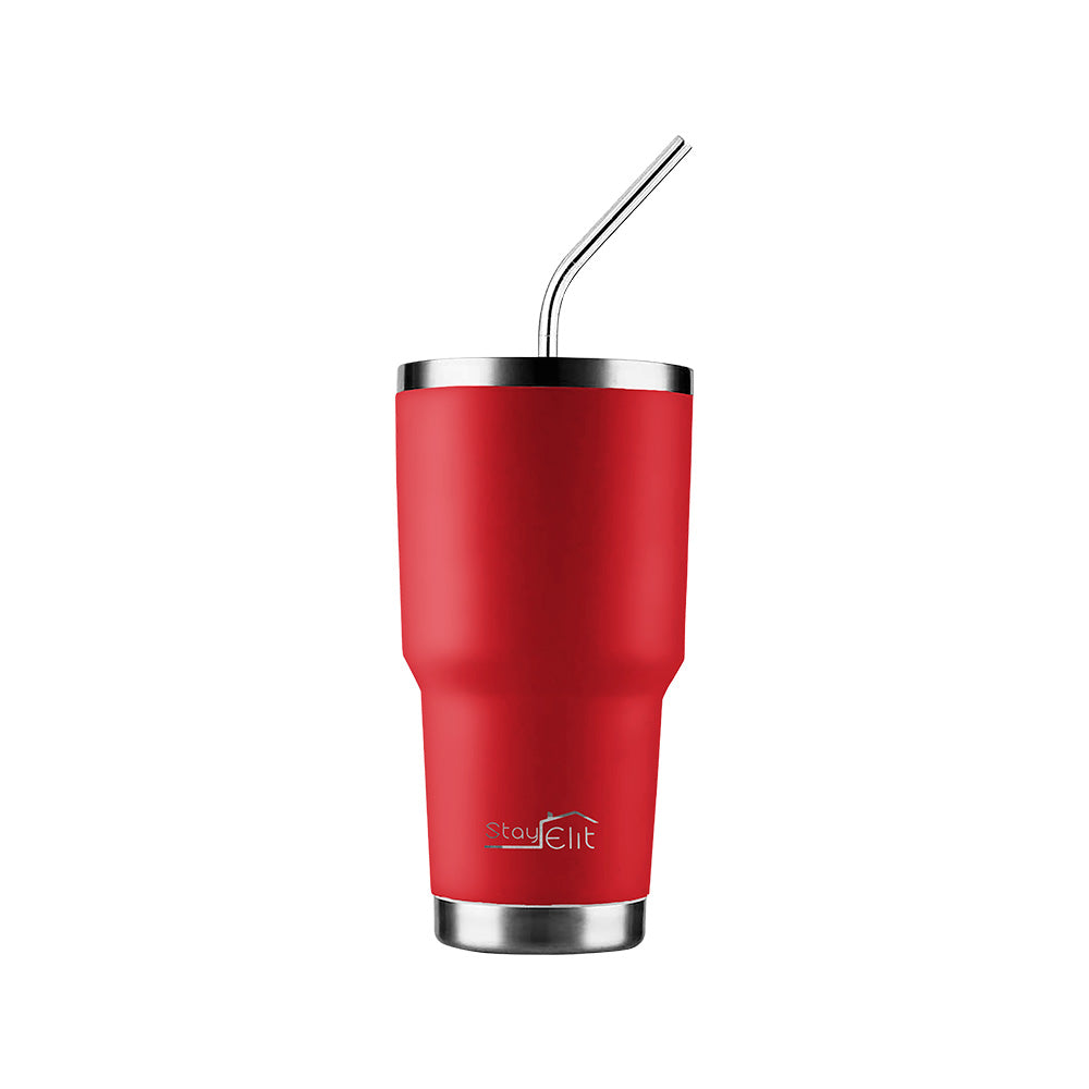 TERMO 30 OZ DE ACERO INOXIDABLE CON POPOTE Y CEPILLO COLOR ROJO