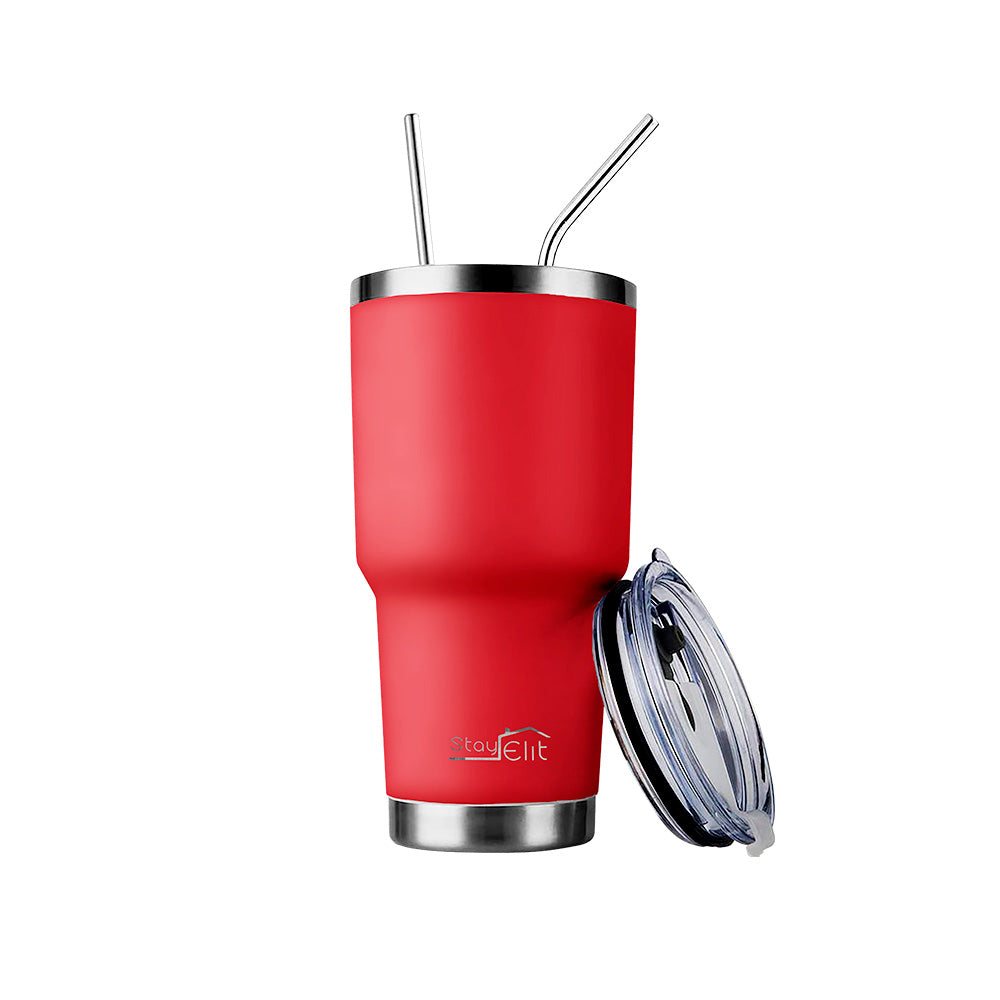 TERMO 30 OZ DE ACERO INOXIDABLE CON POPOTE Y CEPILLO COLOR ROJO