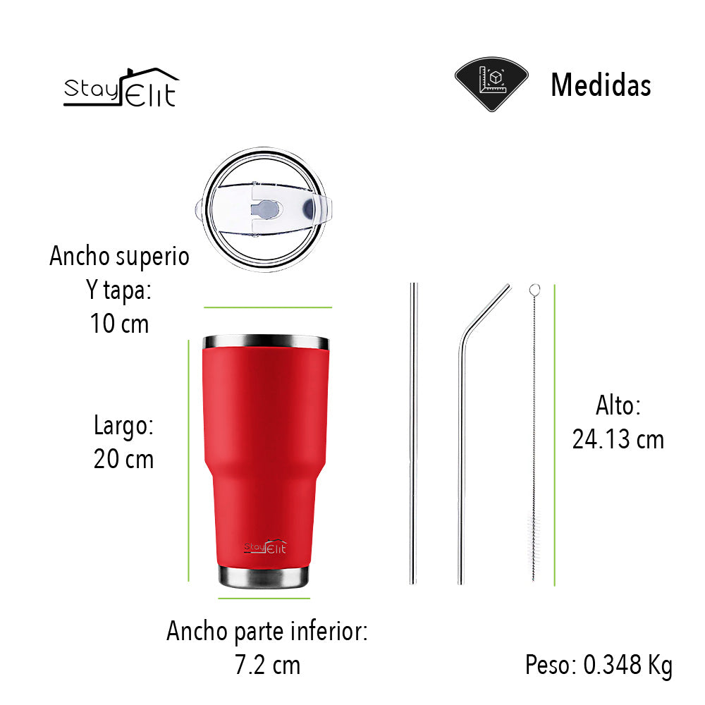 TERMO 30 OZ DE ACERO INOXIDABLE CON POPOTE Y CEPILLO COLOR ROJO
