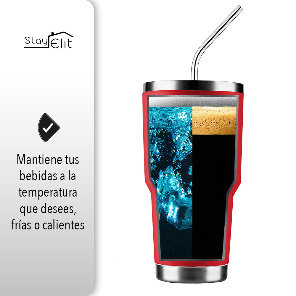 TERMO 30 OZ DE ACERO INOXIDABLE CON POPOTE Y CEPILLO COLOR ROJO
